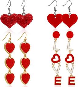 img 4 attached to Valentine's Day Jewelry Gift: 4 Pairs Love Heart Shiny Crystal Beads Drop Dangle Earrings for Women, Mom, Girlfriend | Rhinestone Interlocking Red Peach Heart Letter Pendant Earrings