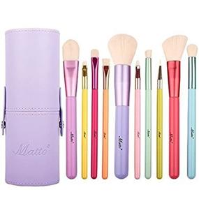 img 1 attached to Matto Makeup Brushes: 10-Piece Colorful Wood Handle Brush Set with Synthetic Hairs and Convenient Holder