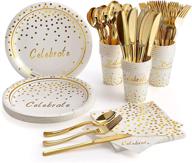 🎉 gold party supplies: elegant cutlery set and disposable dinnerware for 20 guests - perfect decorations for weddings, birthdays, showers, and more! logo