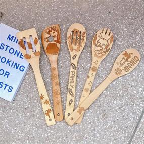 img 1 attached to 🎍 Bamboo Spoons - Cartoon Lilo and Stitch Slotted Kitchen Burned Utensils - Fun Gift Idea for Family (5-Piece) - Cooking Utensil Set