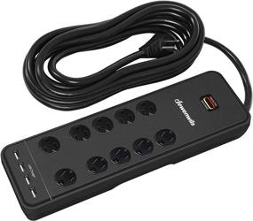 img 4 attached to DEWENWILS 10-Outlet Surge Protector Power Strip with 4 USB Ports | 15 FT Extension Cord | 2480J Surge Rating | Wall Mountable | UL Listed