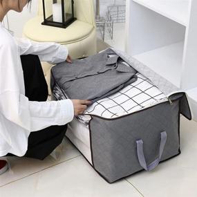 img 1 attached to OySeyFo Foldable Storage Bag - Set of 3 Large Capacity 🧺 Clothes 90L Organizer with Clear Window, Reinforced Handles, and Strong Zippers - Grey