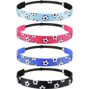 img 4 attached to 🎀 Adjustable Non-Slip Soccer Headbands for Girls - 4 Piece Hairband Set (Black, Blue, Rose Red, Light Blue)