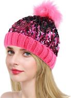 🧢 bling and warmth combined: magibag sequin knit beanie hat with removable faux fur pompom for winter logo