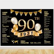 golden glitter shiny background – 90th birthday photography backdrop – 1931 sign – 90 years old age party photo banner photobooth props decorations for 90th wedding anniversary party (black) logo