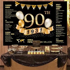 img 1 attached to Golden Glitter Shiny Background – 90th Birthday Photography Backdrop – 1931 Sign – 90 Years Old Age Party Photo Banner Photobooth Props Decorations for 90th Wedding Anniversary Party (Black)