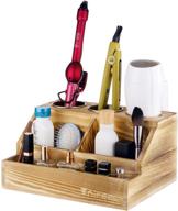 🏻 unifeel hair tool organizer - farmhouse rustic wood countertop holder for blow dryer, curling iron, brushes, and vanity accessories - styling tool storage solution logo