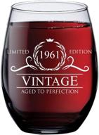 🎂 60th birthday gifts for men & women - 1961 vintage 15 oz stemless wine glass - 60 year old birthday party decorations - sixtieth anniversary presents for parents, dad, mom - sixty class reunion ideas логотип