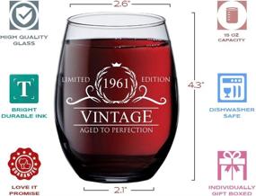 img 1 attached to 🎂 60th Birthday Gifts for Men & Women - 1961 Vintage 15 oz Stemless Wine Glass - 60 Year Old Birthday Party Decorations - Sixtieth Anniversary Presents for Parents, Dad, Mom - Sixty Class Reunion Ideas