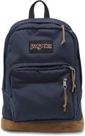 🎒 jansport right pack backpack - versatile school, travel, work, laptop bookbag with leather bottom (navy) logo