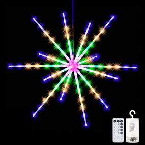 img 4 attached to 🌟 Hanging Starburst Light, 112 LED Firework Fairy Starburst String Lights with Remote, 8 Lighting Modes, Meteor Light for Garden Party Christmas, Multicolor