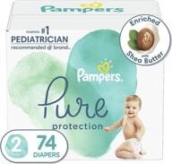 подгузники pampers pure protection, размер 2 - 74 шт., гипоаллергенные и без запаха, одноразовые детские подгузники, супер пакет (может быть разным) логотип