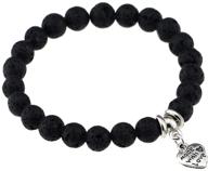 📿 jsea black lava beads stretch bracelet with cross, moon, heart, love compass, hamsa, tree, and leaf charms logo