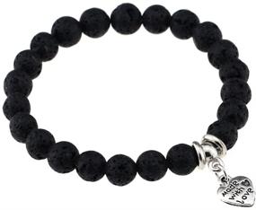 img 4 attached to 📿 JSEA Black Lava Beads Stretch Bracelet with Cross, Moon, Heart, Love Compass, Hamsa, Tree, and Leaf Charms