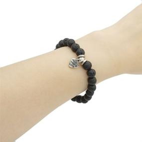 img 3 attached to 📿 JSEA Black Lava Beads Stretch Bracelet with Cross, Moon, Heart, Love Compass, Hamsa, Tree, and Leaf Charms