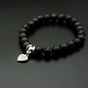 img 1 attached to 📿 JSEA Black Lava Beads Stretch Bracelet with Cross, Moon, Heart, Love Compass, Hamsa, Tree, and Leaf Charms