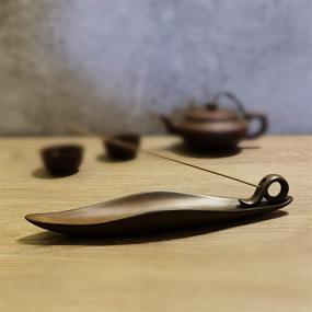 img 3 attached to 🍃 Decorative Leaf-Shaped Ceramic Incense Stick Burner Holder, 9 Inch Ash Catcher Tray