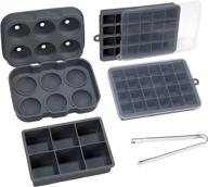 premium dark grey ice cube trays: silicone ball maker with lid, large square molds | 2pack 24 cubes per tray! perfect for cocktails, whiskey, baby food | includes stainless steel ice tongs logo