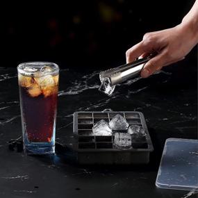 img 2 attached to Premium Dark Grey Ice Cube Trays: Silicone Ball Maker with Lid, Large Square Molds | 2Pack 24 Cubes per Tray! Perfect for Cocktails, Whiskey, Baby Food | Includes Stainless Steel Ice Tongs