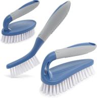 🧽 3-piece scrub brush set - ergonomic handle, durable bristles - perfect for cleaning showers, grout, bathroom, kitchen, floors, bathtubs, and carpets (blue) logo