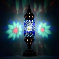 💠 exquisite turkish handmade mosaic glass table lamp with blue flower design - stunning decorative desk light and moroccan lantern логотип