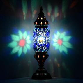 img 4 attached to 💠 Exquisite Turkish Handmade Mosaic Glass Table Lamp with Blue Flower Design - Stunning Decorative Desk Light and Moroccan Lantern