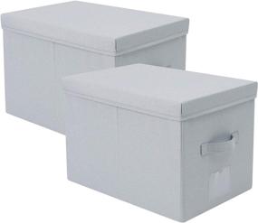 img 4 attached to 📦 Efficient and Compact Pack of 2, Foldable Fabric File Storage Box with Lid - 43x30x30cm, Ideal for Office Documents - Letter/Legal Size - Charcoal & Light Gray