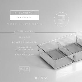 img 3 attached to 🗂️ BINO 3-Section Plastic Drawer Organizer Bin, Light Grey - 2 Pack, Artisan+, Multi-Purpose, Soft-Grip Lining, Non-Slip Rubber Feet, Durable, BPA-Free, Desk and Vanity Drawer Organizer, Organization Solution