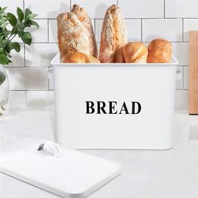 img 1 attached to 🍞 Modern Farmhouse Decor Bread Box for Kitchen Countertop - E-far White Metal Bread Bin Holder with Extra Large High Capacity Storage Container - Holds 2+ Loaves - Vintage Style - 13 x 9.8 x 7.3 Inches