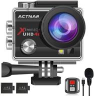 📷 4k 20mp action camera 30fps actman 40m underwater waterproof camera – 2 batteries, dual microphone, remote control, upgraded eis, wifi – sport cam with bicycle & helmet mounting accessories kit logo