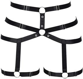 img 4 attached to 🖤 Adjustable Black and Silver Gothic Punk Carnival Leg Lingerie Harness Garter Belt with Soft Elasticity
