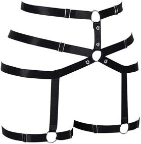 img 1 attached to 🖤 Adjustable Black and Silver Gothic Punk Carnival Leg Lingerie Harness Garter Belt with Soft Elasticity