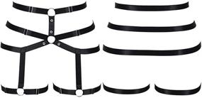img 3 attached to 🖤 Adjustable Black and Silver Gothic Punk Carnival Leg Lingerie Harness Garter Belt with Soft Elasticity