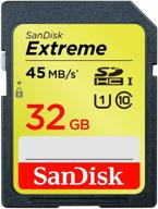 sandisk extreme 32 gb sdhc class 10 uhs-1 flash memory card - high speed 45mb/s (model: sdsdx-032g-x46) logo