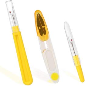 img 4 attached to 🧵 2-Piece Seam Ripper and Thread Remover Set - Includes 1 Large and 1 Small Yellow Sewing Stitch Thread Remover with Scissors - Handy Stitch Rippers for Sewing and Crafting - Perfect for Removing Threads