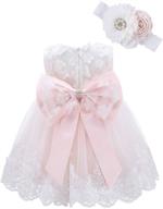 👗 bow dream lace baby girl dress: enchanting headband, butterfly flower applique - perfect for wedding party and formal occasions logo