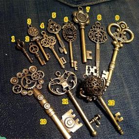 img 1 attached to 🔑 bouti1583 Vintage Skeleton Keys Charm Set: Antique Bronze, Pack of 12 Keys in 12 Unique Styles, No Repeat