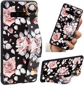 img 4 attached to 🌸 Eouine Samsung Galaxy S9 Case: Slim Silicone Wrist Strap Phone Case with Floral Pattern, Shockproof Cover and Kickstand