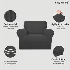 img 2 attached to 🪑 Stretch Chair Sofa Slipcover - Soft Furniture Protector with Elastic Bottom for Kids and Pets. Spandex Jacquard Fabric with Small Checks Design, Ideal for Chairs (Dark Gray Color)