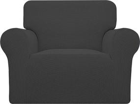 img 4 attached to 🪑 Stretch Chair Sofa Slipcover - Soft Furniture Protector with Elastic Bottom for Kids and Pets. Spandex Jacquard Fabric with Small Checks Design, Ideal for Chairs (Dark Gray Color)