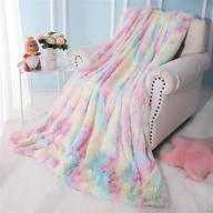 🌈 soft fluffy rainbow throw blanket - decorative couch sofa bed blanket, cute fuzzy blanket for girls and kids, unique tie dye rainbow design, 50x60 inch logo