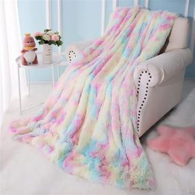 img 4 attached to 🌈 Soft Fluffy Rainbow Throw Blanket - Decorative Couch Sofa Bed Blanket, Cute Fuzzy Blanket for Girls and Kids, Unique Tie Dye Rainbow Design, 50x60 Inch