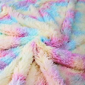 img 2 attached to 🌈 Soft Fluffy Rainbow Throw Blanket - Decorative Couch Sofa Bed Blanket, Cute Fuzzy Blanket for Girls and Kids, Unique Tie Dye Rainbow Design, 50x60 Inch