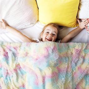 img 3 attached to 🌈 Soft Fluffy Rainbow Throw Blanket - Decorative Couch Sofa Bed Blanket, Cute Fuzzy Blanket for Girls and Kids, Unique Tie Dye Rainbow Design, 50x60 Inch