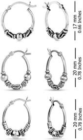 img 2 attached to 👂 LeCalla Sterling Silver Set of 3 Pairs Lightweight Balinese Hoop Earrings for Teenage Men and Women