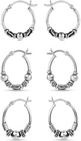 img 3 attached to 👂 LeCalla Sterling Silver Set of 3 Pairs Lightweight Balinese Hoop Earrings for Teenage Men and Women