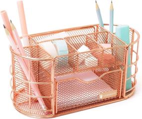 img 2 attached to 🌹 Rosework Rose Gold Desk Organizer - All-In-One Mesh Pen Holder with Drawer, Pencil Holder - Ideal for Home Office and Rose Gold Desk Accessories
