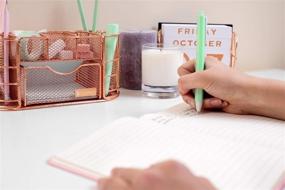 img 1 attached to 🌹 Rosework Rose Gold Desk Organizer - All-In-One Mesh Pen Holder with Drawer, Pencil Holder - Ideal for Home Office and Rose Gold Desk Accessories