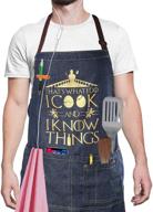 👨 men's kitchen denim aprons - i cook and i know things funny for grill, cooking / 100% cotton with 4 pockets - game of thrones inspired logo