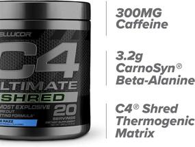 img 2 attached to Cellucor C4 Ultimate Shred Pre Workout Powder: Powerful Fat Burner & Weight Loss Supplement with Ginger Root Extract - Icy Blue Razz Flavor, 20 Servings